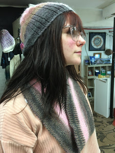 Hand Knit Ribbed Toque and Scarf by H Burris