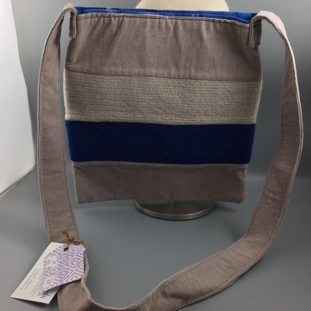 Upcycled Crossbody bag made with pants and sweaters by JoLynn Fiorentino
